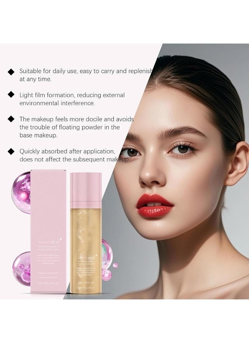 Sunglaze Sheer Setting Mist Sunscreen SPF 50, Hydrating Makeup-Friendly Glow Spray for Face, Reef-Safe Non-Greasy Formula, Non-Greasy & Fast-Absorbing, Shimmer Sunscreen-Broad