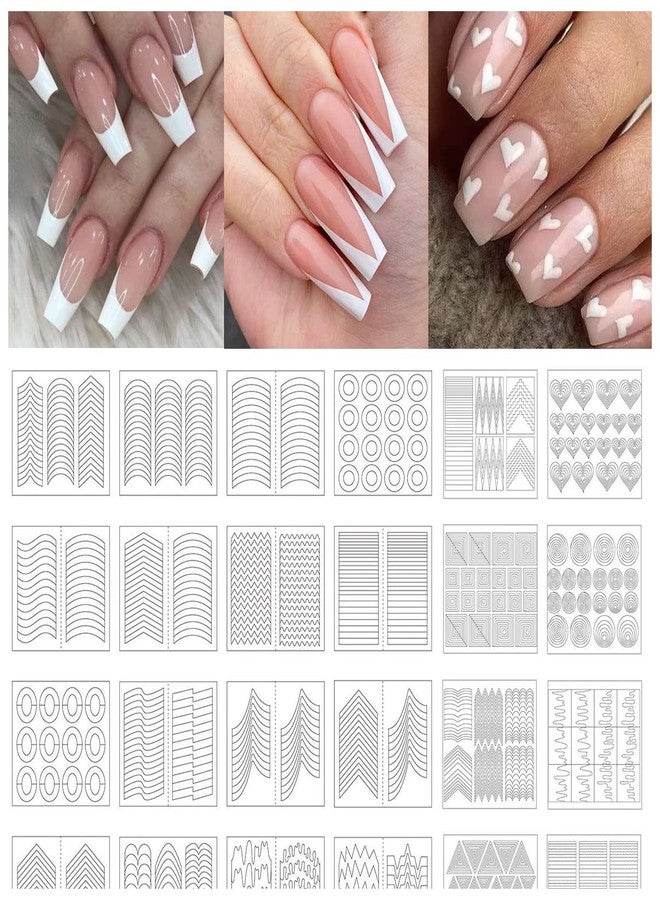 TailaiMei 1768 Pieces 60 Designs French Manicure Nail Stickers, Nail Art Tips Guides for DIY Decoration Stencil Tools (36 Sheets) - Image 1