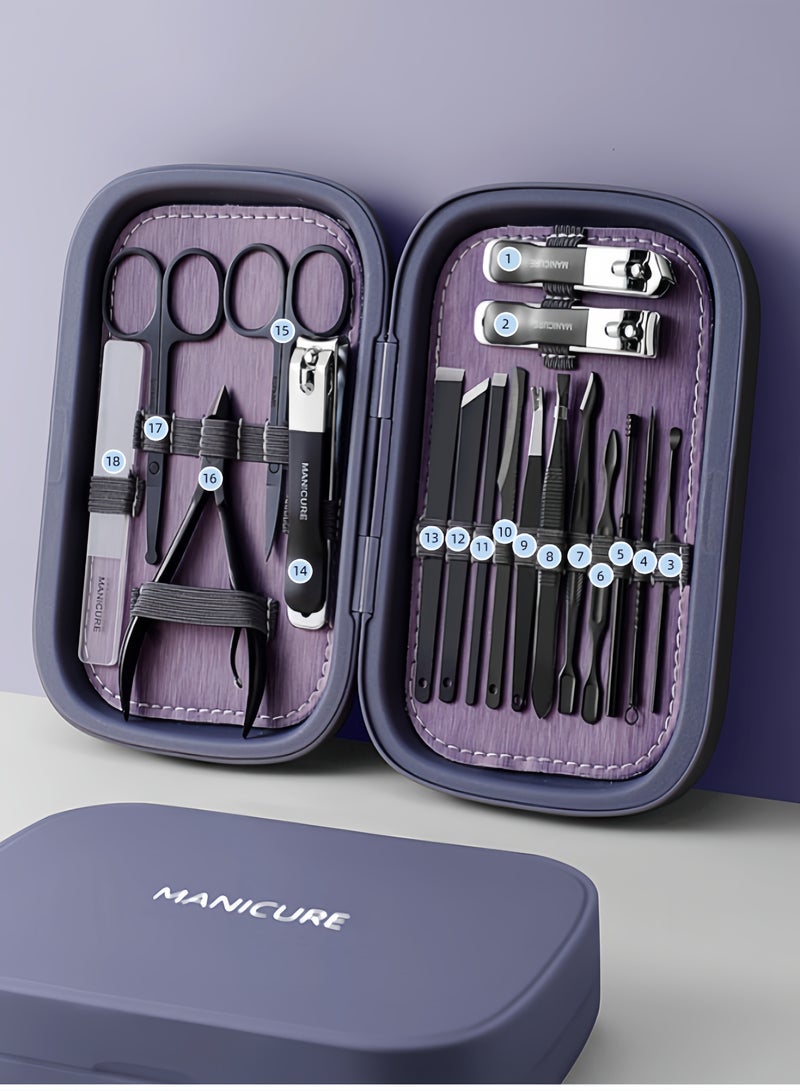Generic 18Pcs Manicure Sets Modern Style Including Stainless Steel Nail Clippers Cuticle Scissors Pedicure Professional Kits Scissors Tools with Protective Case (Purple)  - Image 2