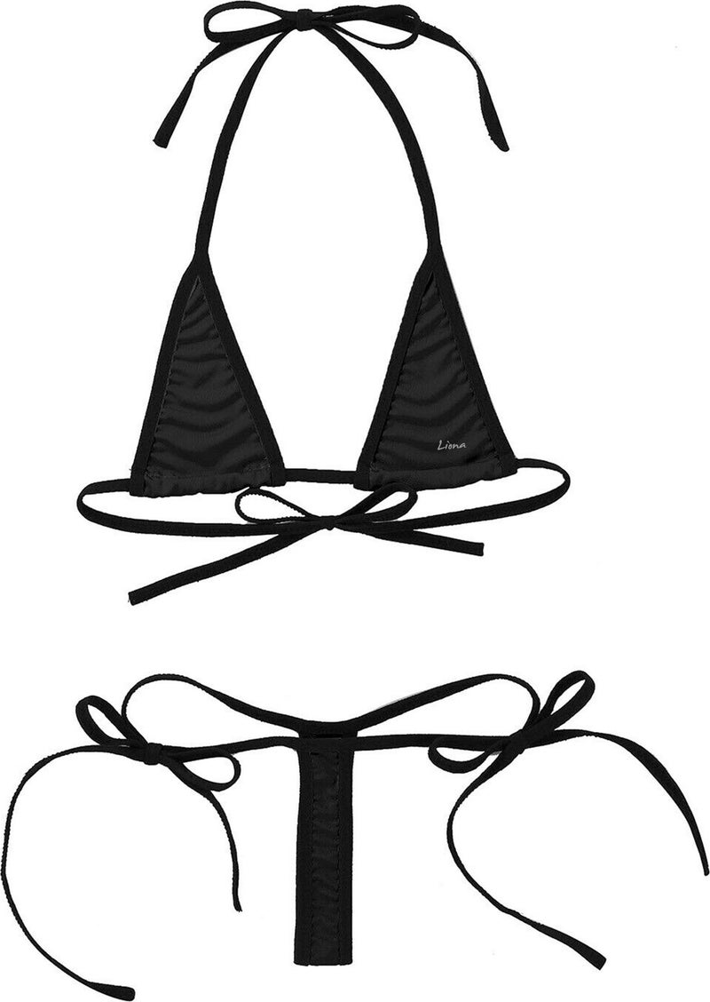 Liona Women's Plus Size Fantasy Underwear Black Micro Bikini Bra Panties Fantasy Underwear Set