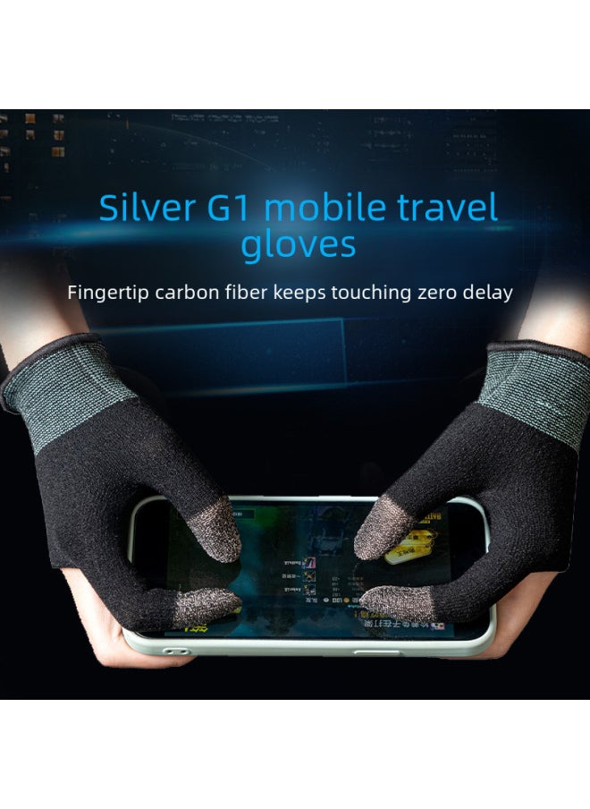Generic G1 Game Controller Gloves Carbon Fiber Finger Sleeves Heating Sweat-resistant Thin Two-finger Touch Screen Gaming Finger Sleeves-Product Color:24-pin Carbon Fiber Black And Red Pair (no Logo)+ Exquisite Packaging  - Image 1