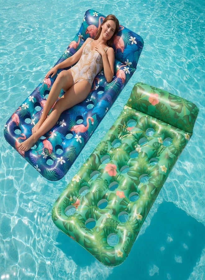 FindUWill 2 Pack Inflatable Pool Floats for Adults, Pool Floaties Adult Heavy Duty, Pool Lounger Float with Headrest for Adults, Pool Rafts for Summer Swimming Lake Beach Party - Image 1