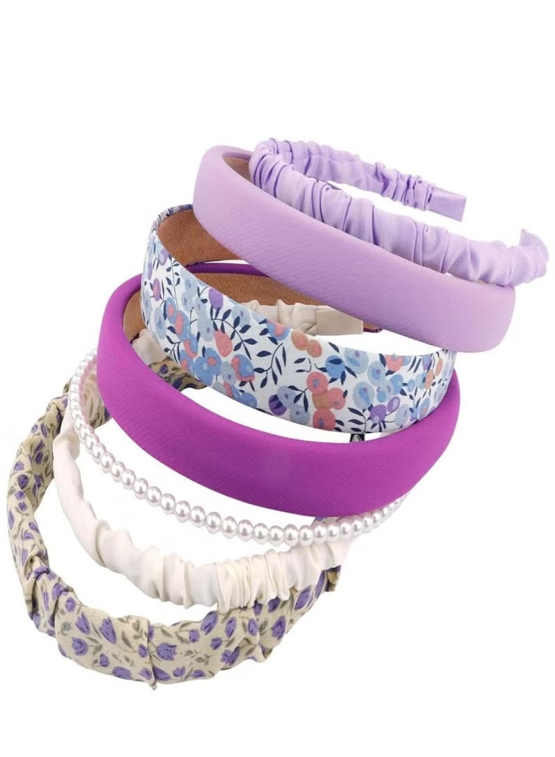 7 Pack Headbands for Girls Women Headbands Trendy Non Slip Hairbands Lovely Hair Accessories Multi-style Pearl Headband Pack (Purple) - Image 3