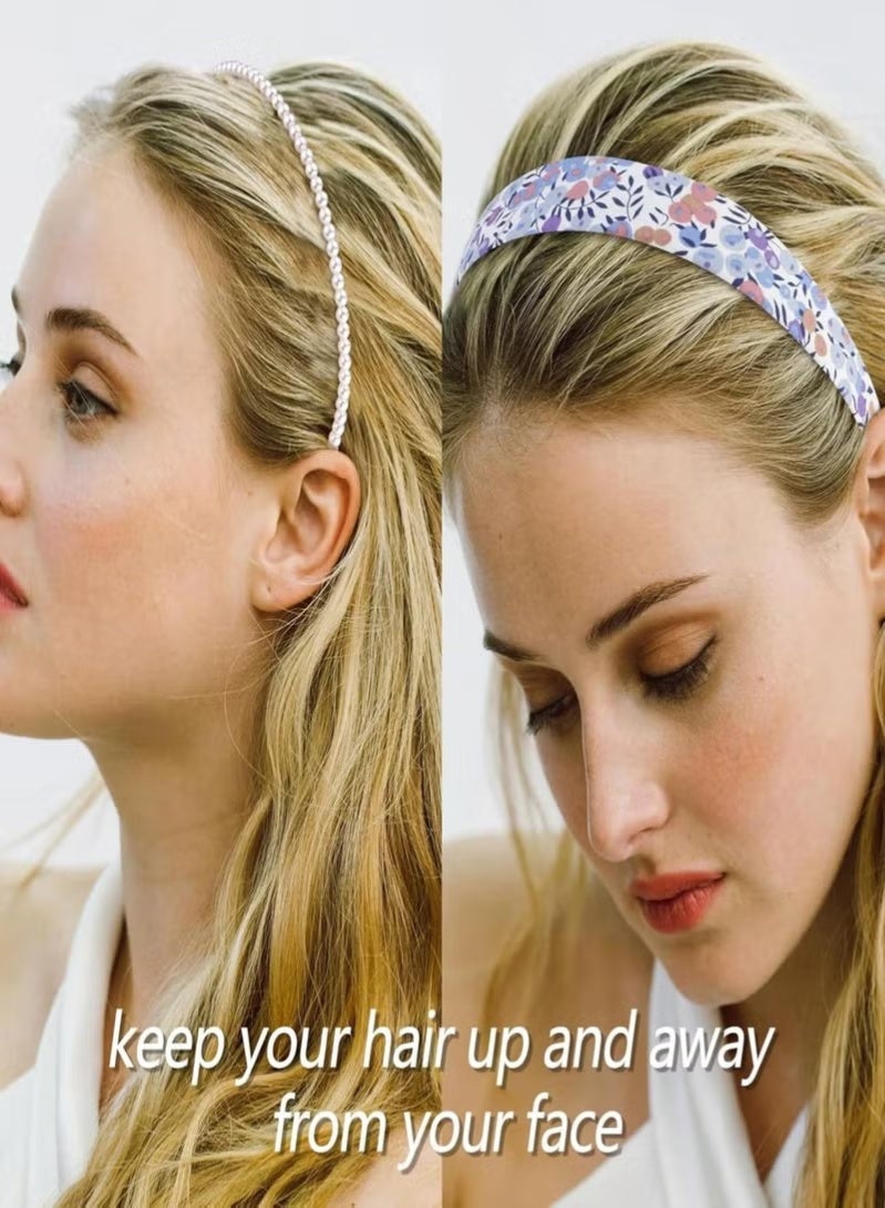 7 Pack Headbands for Girls Women Headbands Trendy Non Slip Hairbands Lovely Hair Accessories Multi-style Pearl Headband Pack (Purple) - Image 5