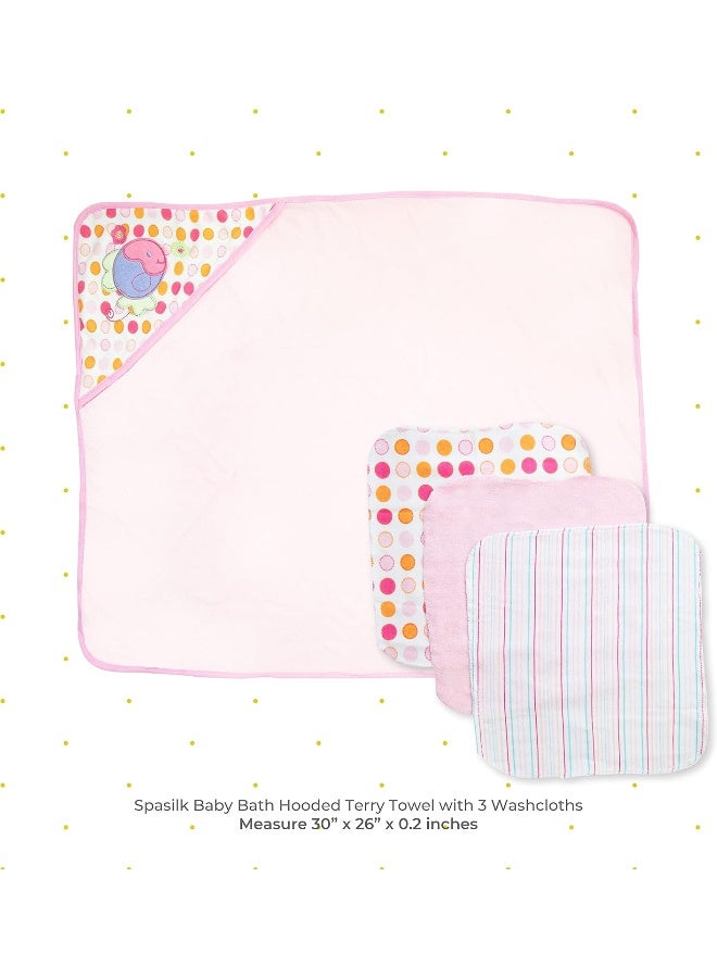 Spasilk منشفة سباسيليك للأطفال مع غطاء رأس و 3 قطع قماش استحمام، مستلزمات استحمام الأطفال، مقاس واحد، سمكة وردية - Image 2
