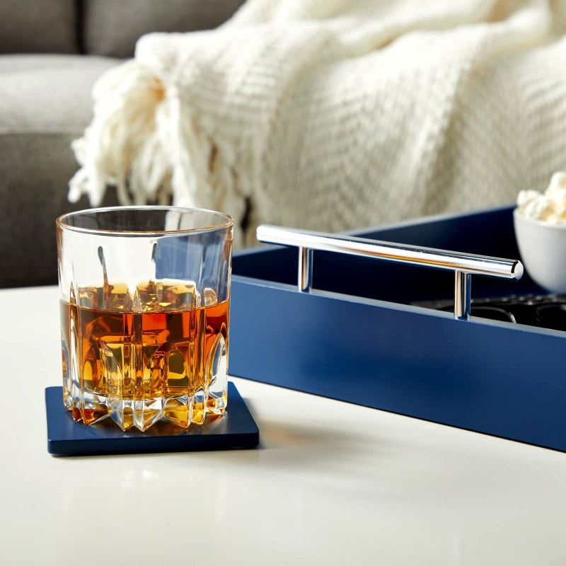 Juvale Coffee Table Tray - 15.7 x 11.8 x 3 in, Blue, Rustic Wood - Serving Tray with Interchangeable Gold & Silver Handles for Coffee Table Decor & Ottoman Use with 2 Coasters - Image 4