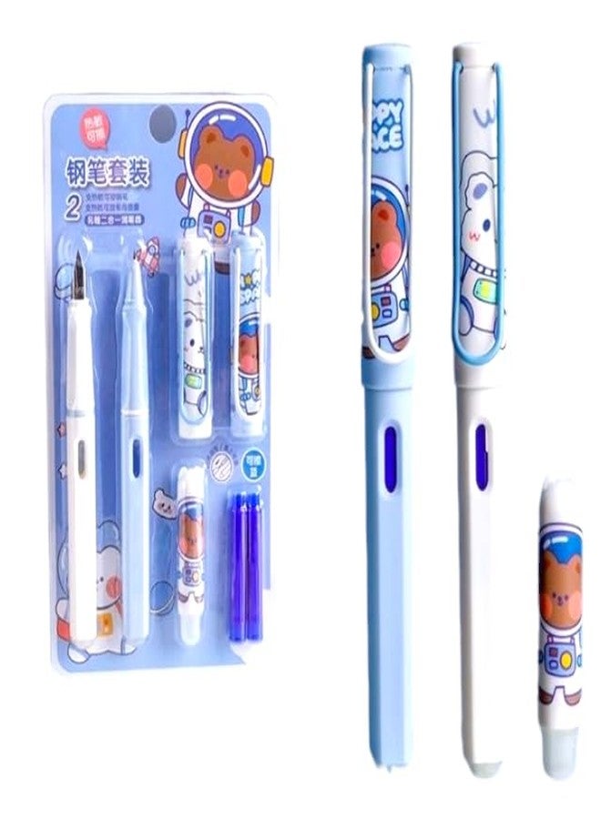 SAMVARDHAN Erasable Fountain Pen Replacable Ink Set Blue Ink EF 0.38mm Cute School Pens Office Supplies Stationery for Writing (Blue) - Image 1