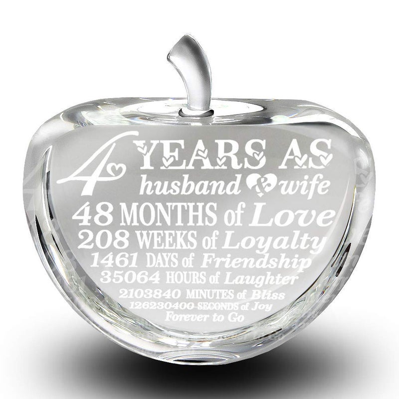 BELLA BUSTA BELLA BUSTA 4 Years As Husband and WifeTraditional Fruit Theme for 4th AnniversaryEngraved Crystal Apple Crystal Apple 