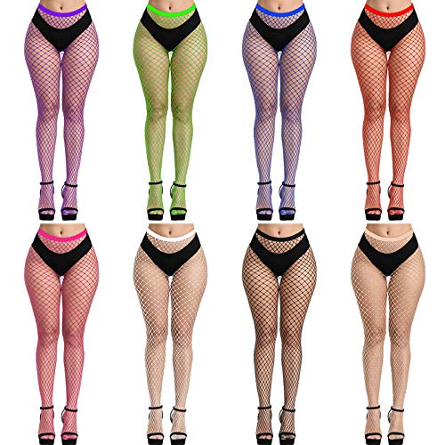 FEPITO 8 Pairs Fishnets Stockings Mesh Thigh High Pantyhose High Waist Fishnet Tights for Women (8 Colors) - Image 1