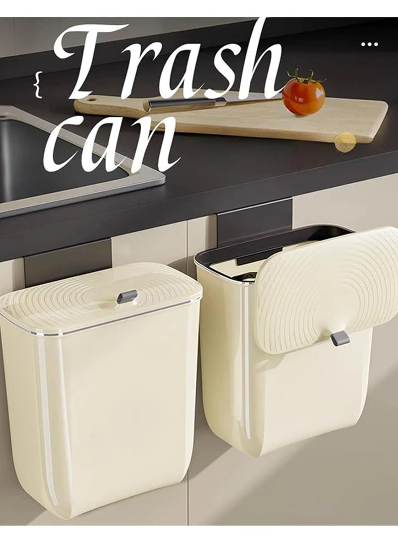 2.4 Gallon Kitchen Compost Bin for Counter Top or Under Sink, Hanging Small Kitchen Trash Can with Lid, Wall Mounted Waste Basket Bin Garbage Can for Bathroom (White)  - Image 1