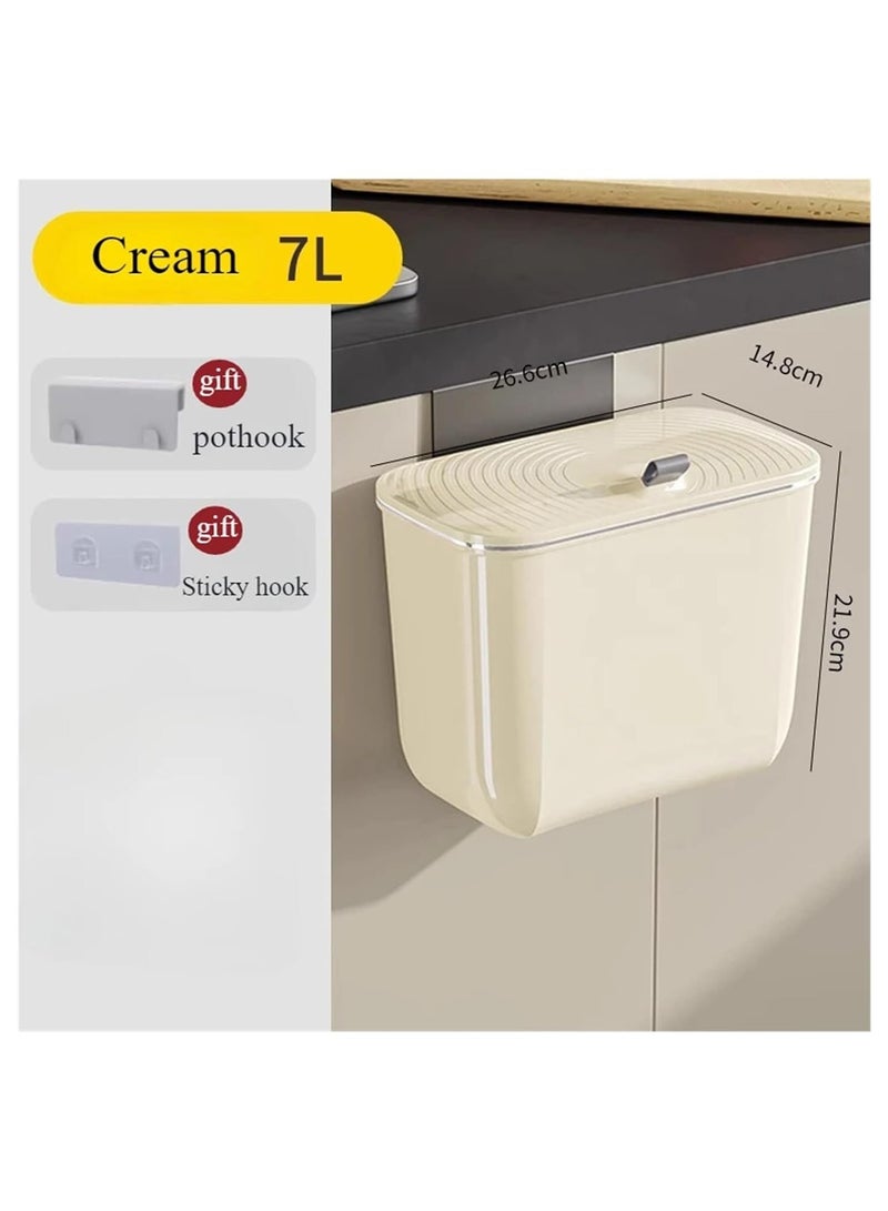 2.4 Gallon Kitchen Compost Bin for Counter Top or Under Sink, Hanging Small Kitchen Trash Can with Lid, Wall Mounted Waste Basket Bin Garbage Can for Bathroom (White)  - Image 2