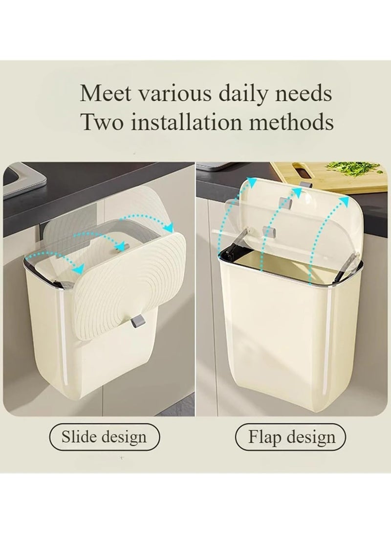 2.4 Gallon Kitchen Compost Bin for Counter Top or Under Sink, Hanging Small Kitchen Trash Can with Lid, Wall Mounted Waste Basket Bin Garbage Can for Bathroom (White)  - Image 3