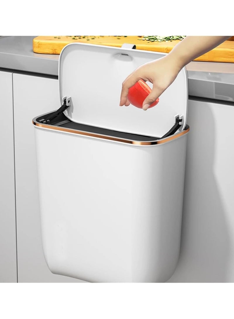 2.4 Gallon Kitchen Compost Bin for Counter Top or Under Sink, Hanging Small Kitchen Trash Can with Lid, Wall Mounted Waste Basket Bin Garbage Can for Bathroom (White)  - Image 4