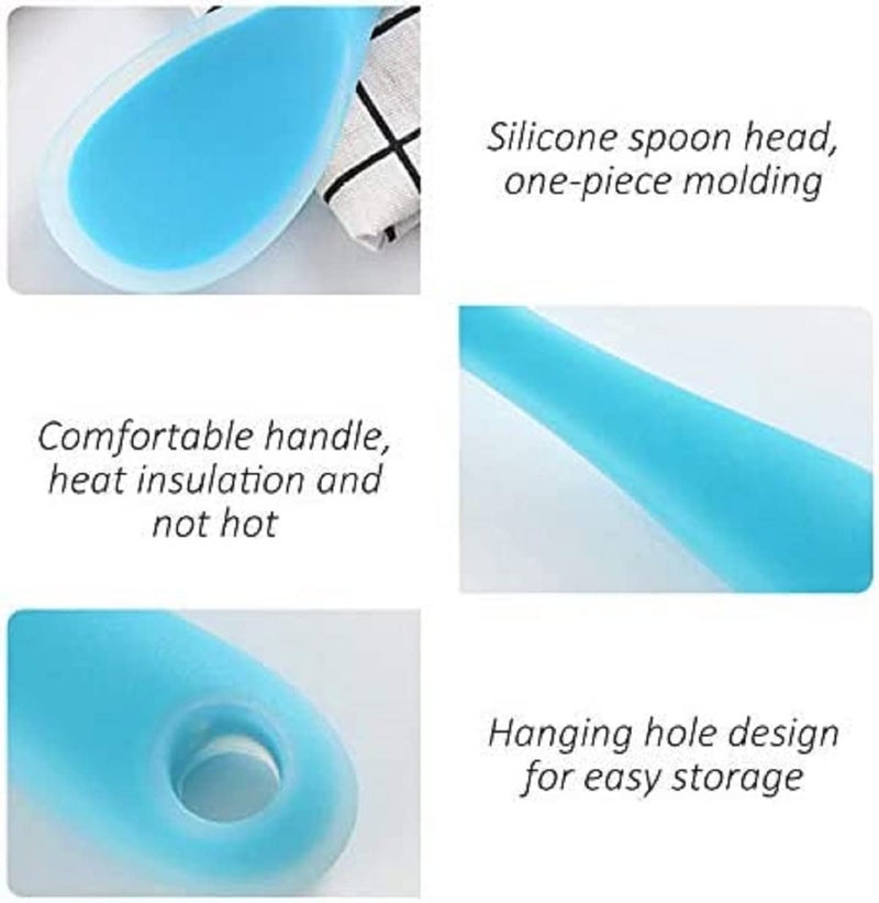 Baskety Non-Stick Rice Spoon Silicone Ladle Soup Spoon with Handle for Dining Table 22.5 x 7 cm (Blue) - Image 3