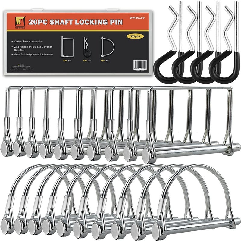 Wellmax 20 Pcs Shaft Locking Pin Set with 4 Pcs Heavy Duty Trailer Hitch Pins - Zinc-Plated Safety Pins - Image 1