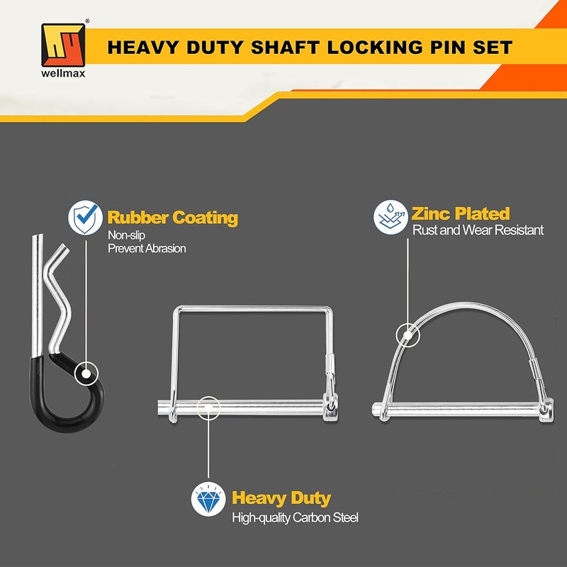 Wellmax 20 Pcs Shaft Locking Pin Set with 4 Pcs Heavy Duty Trailer Hitch Pins - Zinc-Plated Safety Pins - Image 5