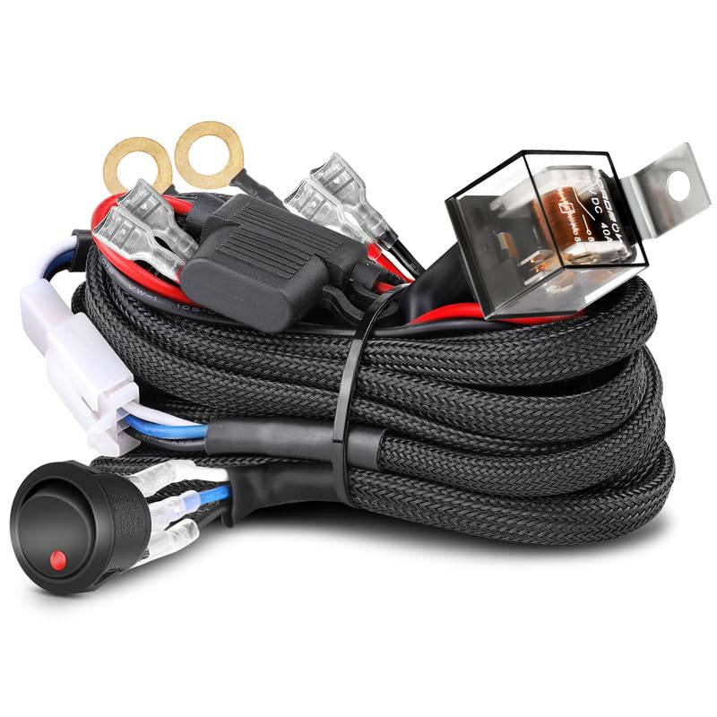 Wiring Harness 2 Lead Niking Auto Wiring Harness Kits for LED Light Bar Fog Light Work Light 12V 40A Rock Switch Relay Fuse Nylon Heavy Duty Wire Kits Offroad LED Pods Wire Kit for Truck UTV ATV Boat