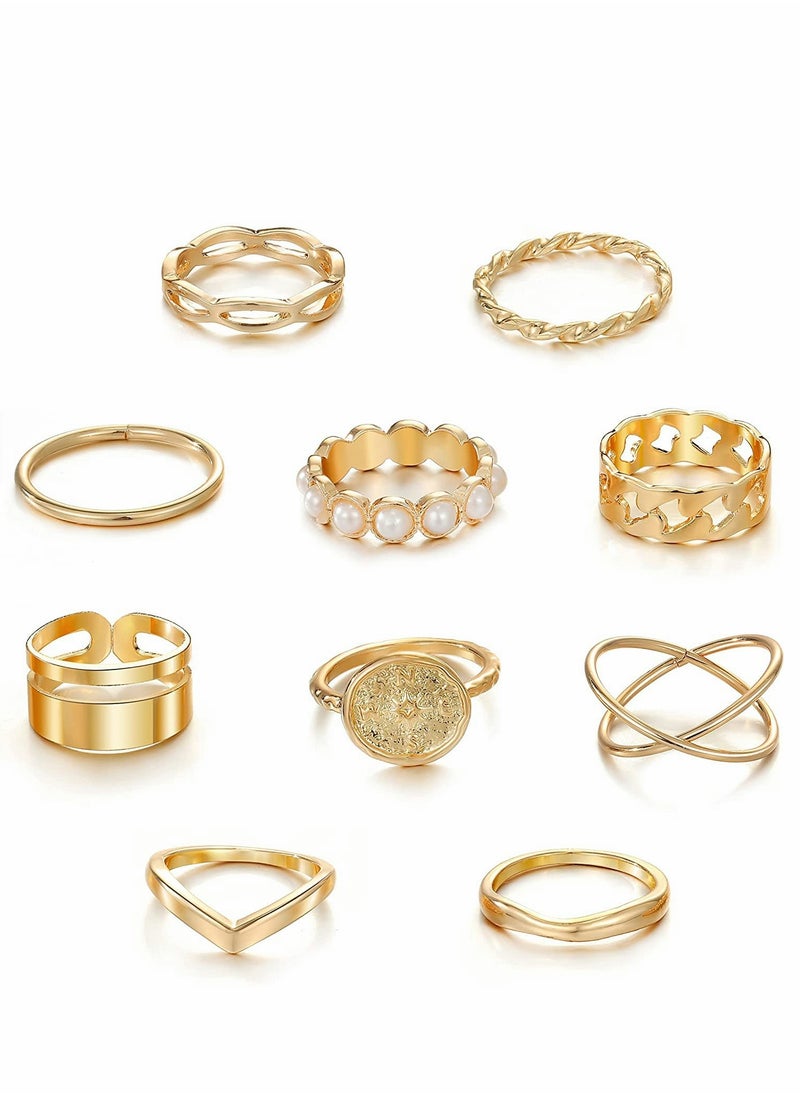 SYOSI - Rings for Woman Teen Girl Jewelry Trendy Smiley Face Flower Heart Butterfly Alloy Rings Stackable Rings Ring Set Full Finger Rings for Women Girls 10 Pcs - Image 1