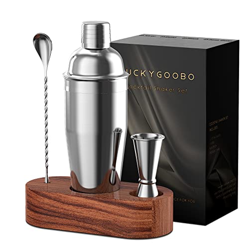LUCKYGOOBO Cocktail Shaker Set,24 oz Martini Shaker ,Food Grade Stainless Steel Martini Mixer Built-in Strainer,Drink Shaker by LUCKYGOOBO ,Bartender Kit Gifts. - Image 1
