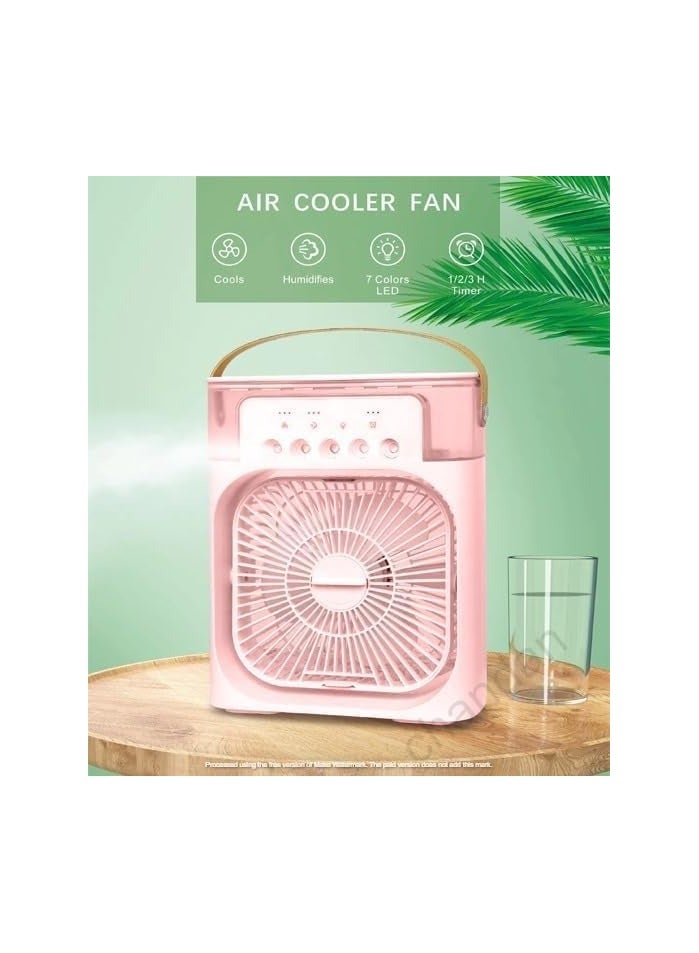 مروحة تكييف هواء محمولة من ون 94 ستور، 500 مل مبرد شخصي USB خزان مياه، مروحة ترطيب صغيرة مع 7 الوان اضاءة ليد، 3 مؤقت، 3 سرعات للهواء، 3 أوضاع رش للمكتب والمنزل (بينك، عبوة من قطعة واحدة) - Image 1