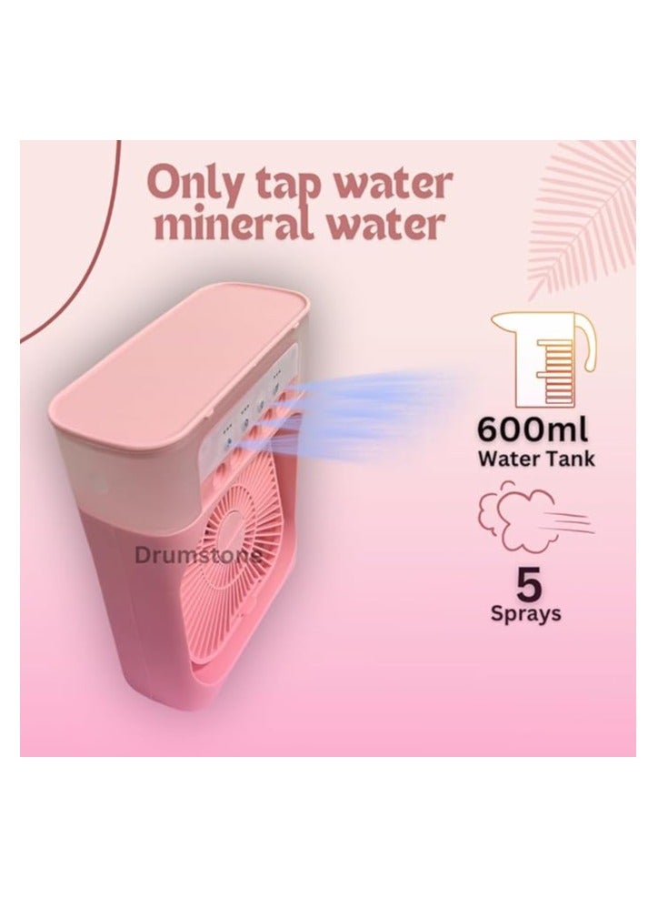مروحة تكييف هواء محمولة من ون 94 ستور، 500 مل مبرد شخصي USB خزان مياه، مروحة ترطيب صغيرة مع 7 الوان اضاءة ليد، 3 مؤقت، 3 سرعات للهواء، 3 أوضاع رش للمكتب والمنزل (بينك، عبوة من قطعة واحدة) - Image 2
