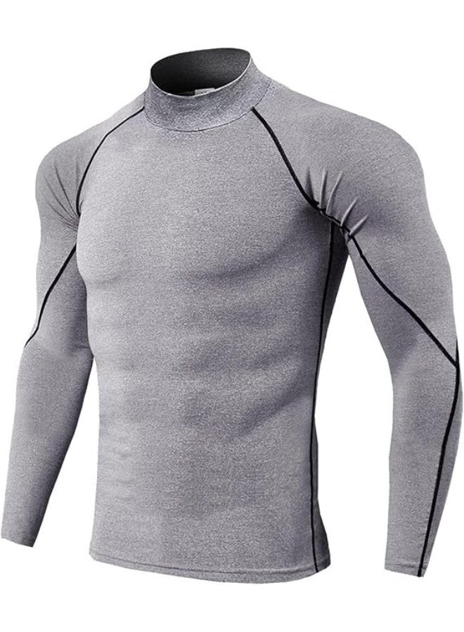 Men's Turtleneck Fitness Long Sleeves, Turtle Neck Compression Shirts for Men, Compression Long Sleeve Men - Image 1