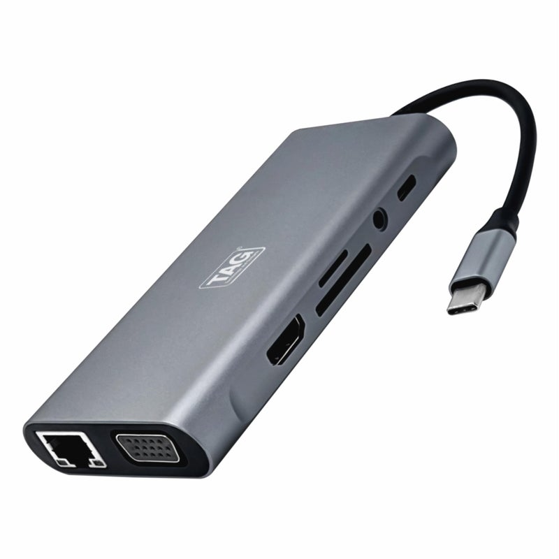 TAG 11 in 1 Type C Multiport Adapter Hub | 4K HDMI, 4 USB 3.0, VGA, 100W PD, SD/TF Card Reader, 1000M RJ45 Ethernet, 3.5mm Audio | 5Gbps Transfer Speed | Supports PC, Macbook Pro Air, Laptops, Tablets - Image 5