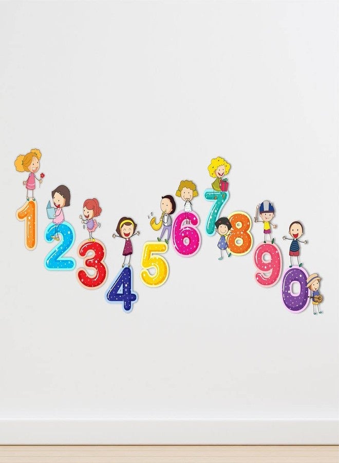 CVANU 1234_Numbers with Joyful Children Vinyl Wall Sticker for Kids, Nursery School, Play School_Size(50cm X 130cm)_Multicolour - Image 1