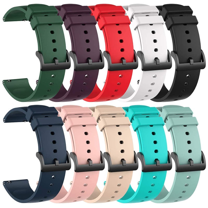 Excefore 10 Pack Silicone Bands Compatible with Amazfit GTS/GTS 2/3/2e/2 Mini, 20mm Quick Release Straps for Bip U Pro/Bip/Bip Lite/Bip S - Image 1