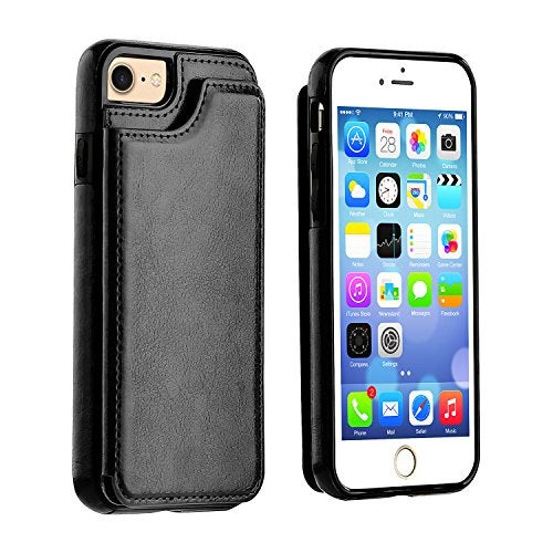 OT ONETOP ONETOP for iPhone SE(2022)/SE(2020)/8/7 Wallet Case with Card Holder, Premium PU Leather Kickstand Card Slots, Double Magnetic Clasp and Durable Shockproof Cover 4.7 Inch(Black) - Image 2