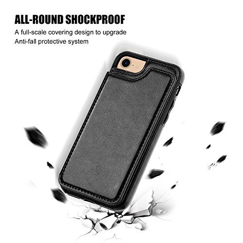 OT ONETOP ONETOP for iPhone SE(2022)/SE(2020)/8/7 Wallet Case with Card Holder, Premium PU Leather Kickstand Card Slots, Double Magnetic Clasp and Durable Shockproof Cover 4.7 Inch(Black) - Image 5
