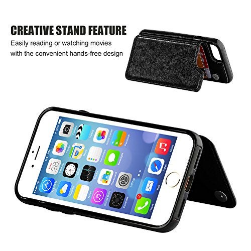 OT ONETOP ONETOP for iPhone SE(2022)/SE(2020)/8/7 Wallet Case with Card Holder, Premium PU Leather Kickstand Card Slots, Double Magnetic Clasp and Durable Shockproof Cover 4.7 Inch(Black) - Image 4