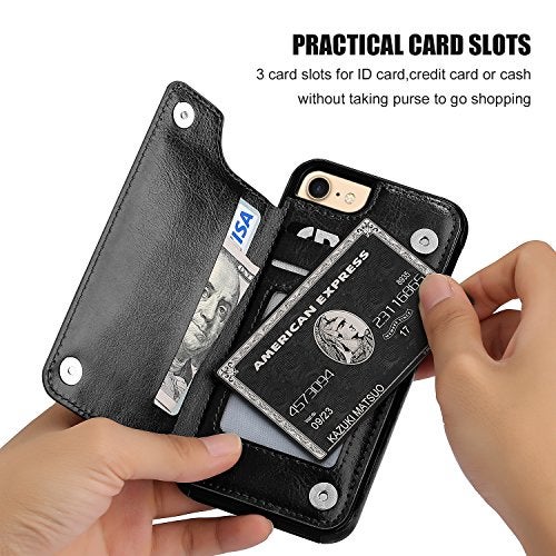 OT ONETOP ONETOP for iPhone SE(2022)/SE(2020)/8/7 Wallet Case with Card Holder, Premium PU Leather Kickstand Card Slots, Double Magnetic Clasp and Durable Shockproof Cover 4.7 Inch(Black) - Image 3