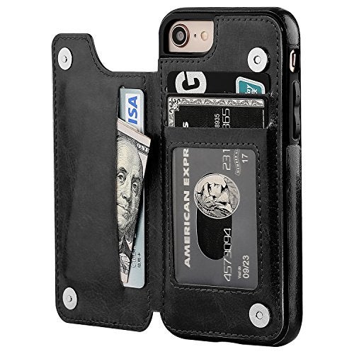 OT ONETOP ONETOP for iPhone SE(2022)/SE(2020)/8/7 Wallet Case with Card Holder, Premium PU Leather Kickstand Card Slots, Double Magnetic Clasp and Durable Shockproof Cover 4.7 Inch(Black) - Image 1