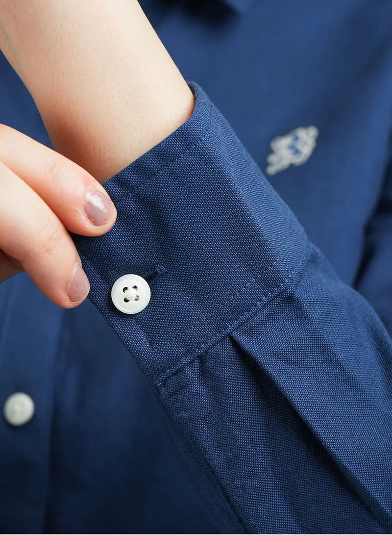 GIORDANO  Women's Cotton Oxford Slim fit Shirt with Lion Embroidery for Women | Best Price UAE