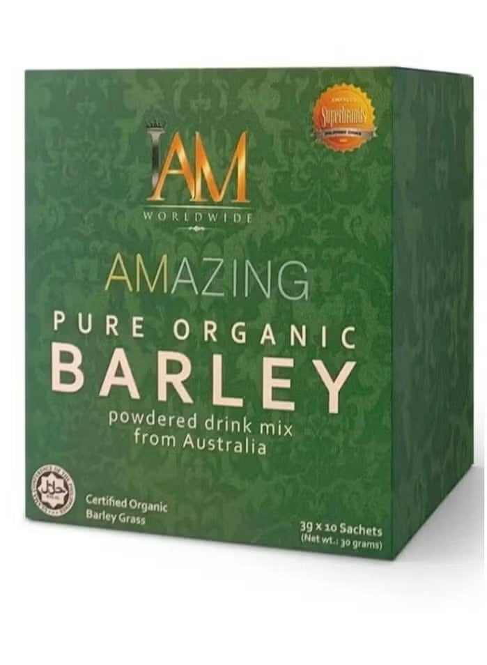Pure barley drink powder blend made from natural organic green barley.