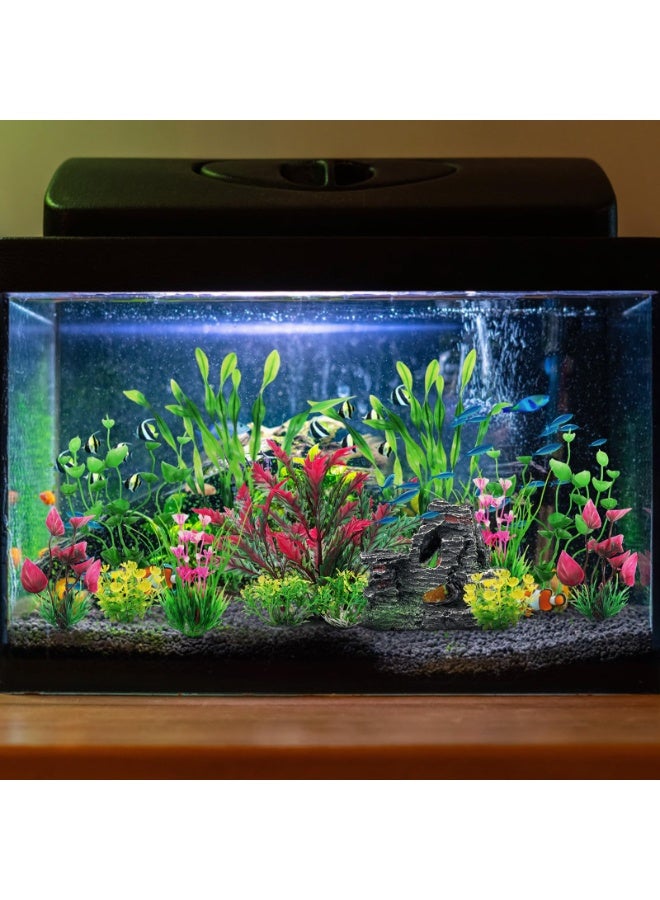 BAZARU Aquarium Decorations Set - Artificial Plants & Resin Cave Rock for Freshwater/Saltwater Tanks, Non-Toxic Fish Tank Accessories with Stable Base & Natural Hideouts (7 Pcs Set) - Image 5