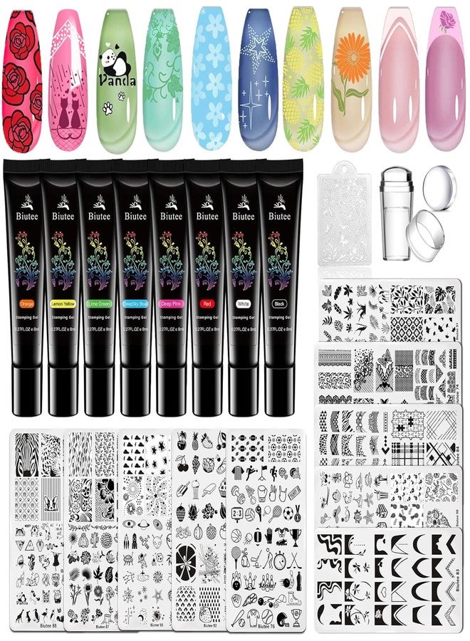 Biutee Nail Stamping Plates Set 8pcs Nail Stamping Polish Gel, 10pcs Nail Stamper Kit with Stamper, Nail Art Plates Set for Women Girls DIY Salon & Home - Image 1