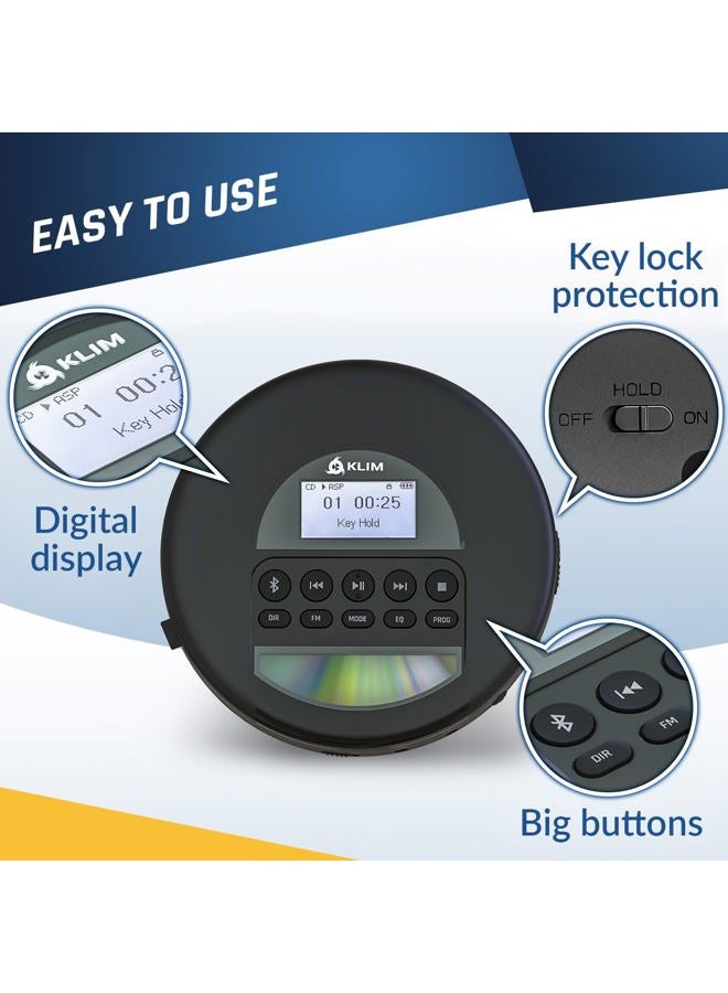 KLIM NomadCD Player Bluetooth Portable Discman with Long Lasting Battery - Includes Headphones - MP3, CD-R, CD-RW - TF Reader, Radio FM - Ideal for Cars - Image 4