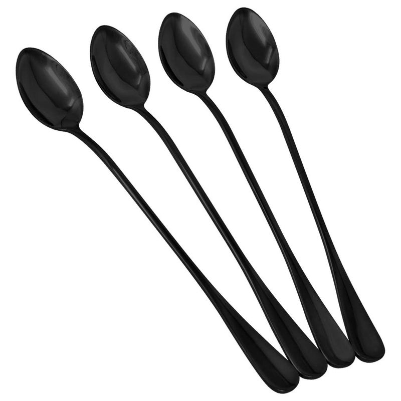 cnomg 4pcs Long Handle Iced Tea  Coffee Spoon Ice Cream Spoon Stainless Steel Cocktail Stirrer for Mixing Drinks Black 76in
