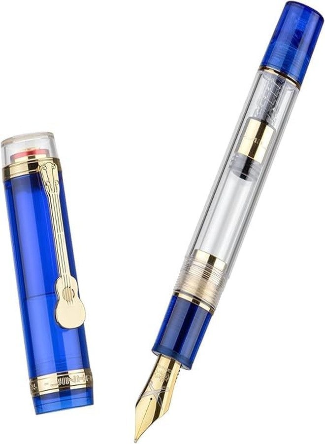 لو شي قلم حبر لوشي جينهاو 1935 من سلسلة تيانداو، سن متوسط، مصنوع من الأكريليك الشفاف والأزرق، مزود بمشبك جيتار ومحول كبير. - Image 1