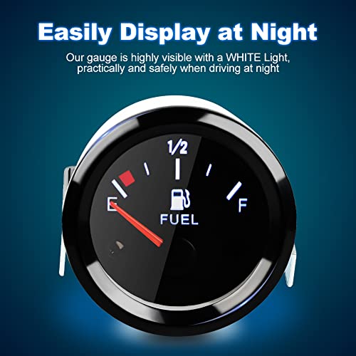 WATERWICH 2" 52mm Fuel Level Gauge Meter Kit with LED Backlight, DC12V Fuel Tank Meter for Ships Car Truck Vehicle Automotive - Image 3