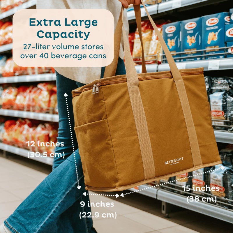 Nook Theory Reusable Insulated Grocery Bag - Leak Proof, X Large Cooler Bag - Insulated Shopping Bags for Groceries - Travel Cooler Bag for Frozen and Hot Food with Zippered Top (Deep Blue) - Image 4