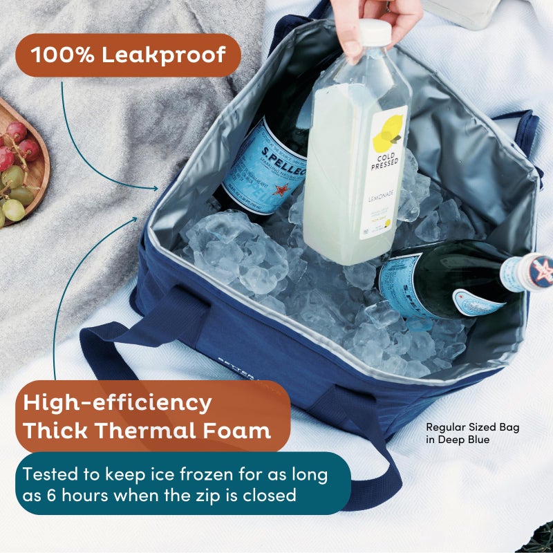 Nook Theory Reusable Insulated Grocery Bag - Leak Proof, X Large Cooler Bag - Insulated Shopping Bags for Groceries - Travel Cooler Bag for Frozen and Hot Food with Zippered Top (Deep Blue) - Image 2