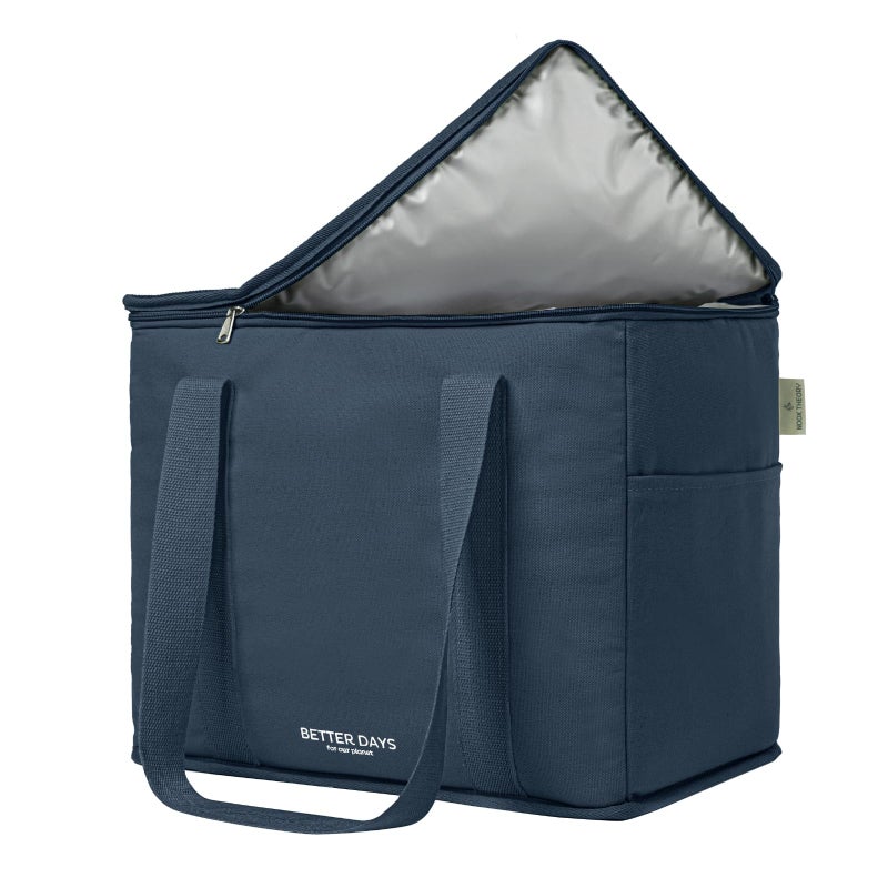 Nook Theory Reusable Insulated Grocery Bag - Leak Proof, X Large Cooler Bag - Insulated Shopping Bags for Groceries - Travel Cooler Bag for Frozen and Hot Food with Zippered Top (Deep Blue) - Image 1