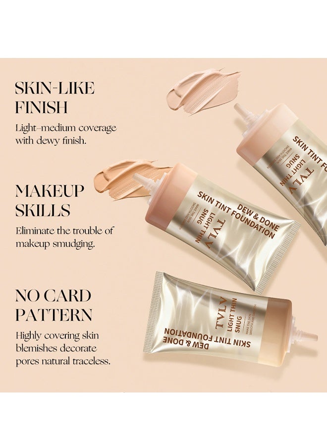 TVLV Dew & Done Skin Tint Foudation，Natural Light Foundation,Full Coverage Long Lasting Liquid Concealer | Beauty Cosmetics Facial Foundation Concealer for Travel Vacation Performance Dating #01 - Image 2