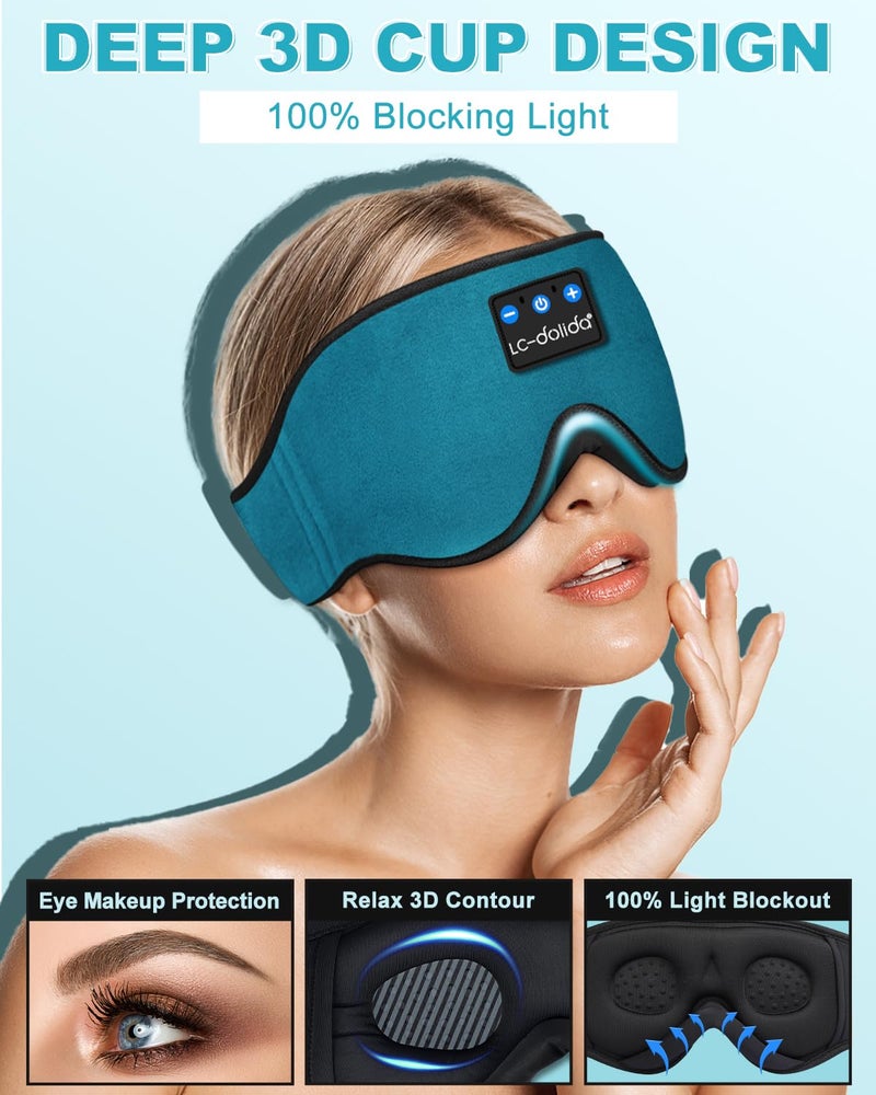 LC-dolida Sleep Mask with Bluetooth Headphones,LC-dolida Sleep Headphones Bluetooth Sleep Mask 3D Sleeping Headphones for Side Sleepers Best Gift and Travel Essential (Blue) - Image 3