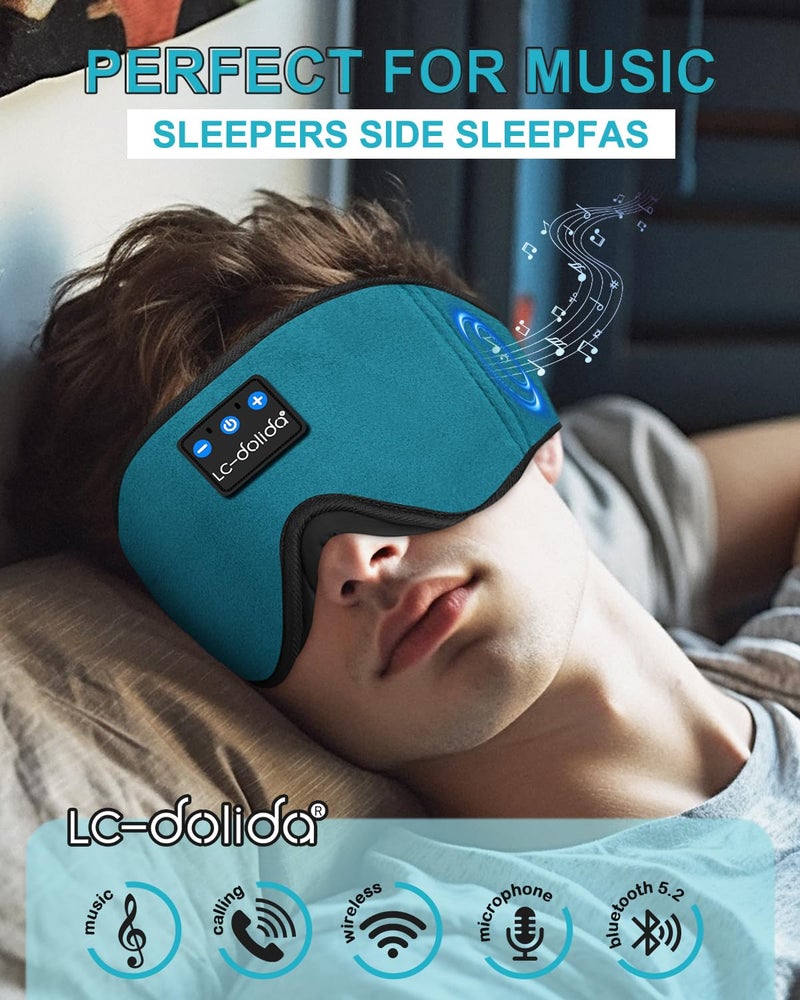 LC-dolida Sleep Mask with Bluetooth Headphones,LC-dolida Sleep Headphones Bluetooth Sleep Mask 3D Sleeping Headphones for Side Sleepers Best Gift and Travel Essential (Blue) - Image 2