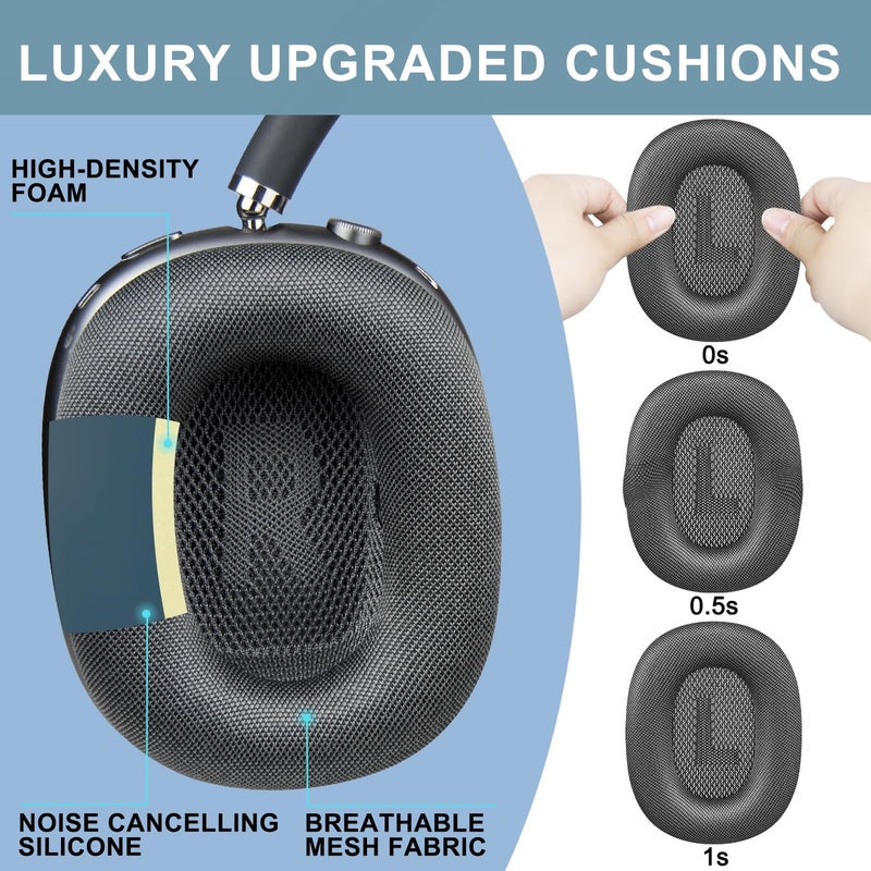 SOPROM Ear Pads Replacement for Airpods Max Over-Ear Headphones, Earpads Cushions with Durable Mesh Fabric, Softer Foam - Space Gray - Image 5