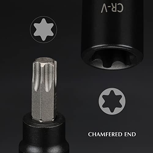 EMENTOL Torx Bit and E-Torx Socket Set, 25pcs, 1/4 & 3/8 & 1/2-inch Drive, Star Bits T8-T60, E Sockets E4-E22, CR-V & S2 Steel - Image 3